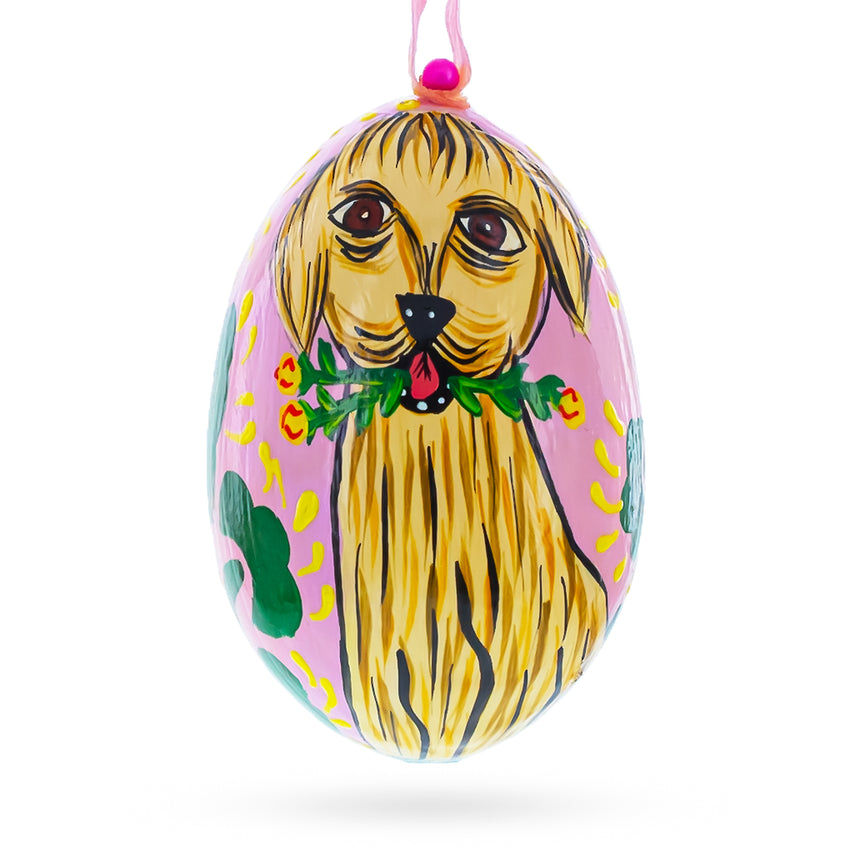 Dog with Flower Wooden Christmas Ornament 3 Inches in Multi color Oval