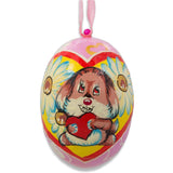Cute Puppy Dog with Heart Wooden Christmas Ornament 3 Inches in Multi color, Oval shape
