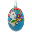 Cat with Balloon and Flowers Wooden Christmas Ornament 3 Inches in Multi color, Oval shape