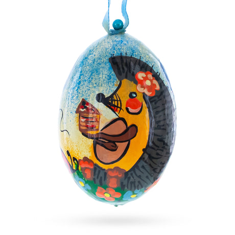 Hedgehog with Balloons Wooden Christmas Ornament 3 Inches in Multi color Oval