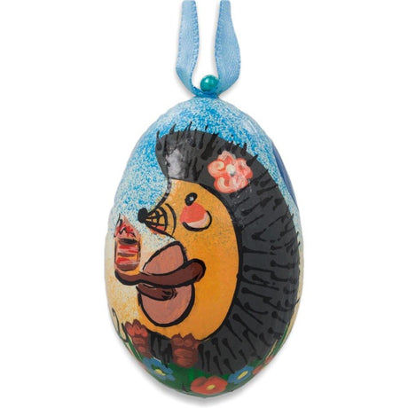 Wood Hedgehog with Balloons Wooden Christmas Ornament 3 Inches in Multi color Oval