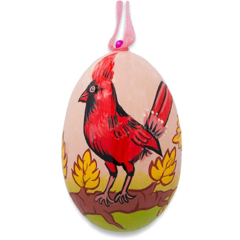 Cardinal Bird in Autumn Wooden Christmas Ornament 3 Inches in Multi color, Oval shape