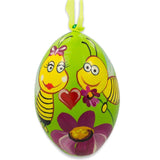 Two Bees and Heart by Flower Wooden Christmas Ornament 3 Inches in Multi color, Oval shape