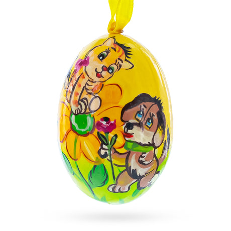 Dog and Cat with Flower Wooden Christmas Ornament 3 Inches in  color Oval