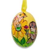 Dog and Cat with Flower Wooden Christmas Ornament 3 Inches in Multi color, Oval shape