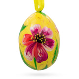 Pink and Purple Flower Wooden Egg Easter Ornament 3 Inches in Yellow color Oval
