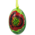Red Flowers on Green Wooden Egg Easter Ornament 3 Inches in Green color Oval