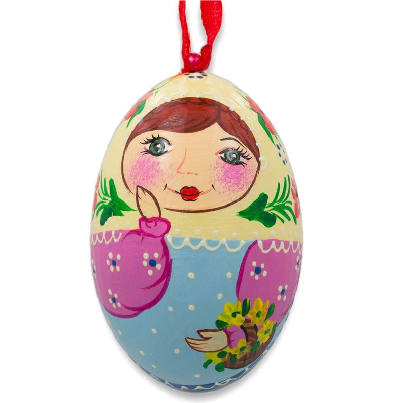 Nesting Doll  Floral Scarf Wooden Egg Ornament 3 Inches by BestPysanky