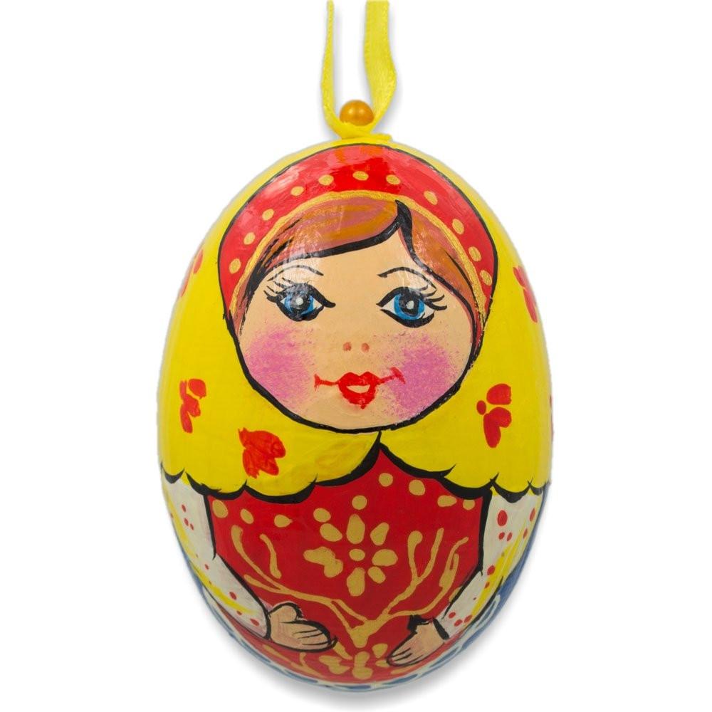 Nesting Doll  Wooden Egg Ornament 3 Inches in Multi color, Oval shape