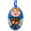 Wood Doll with Flower Bouquet Wooden Egg Ornament 3 Inches in Blue color Oval