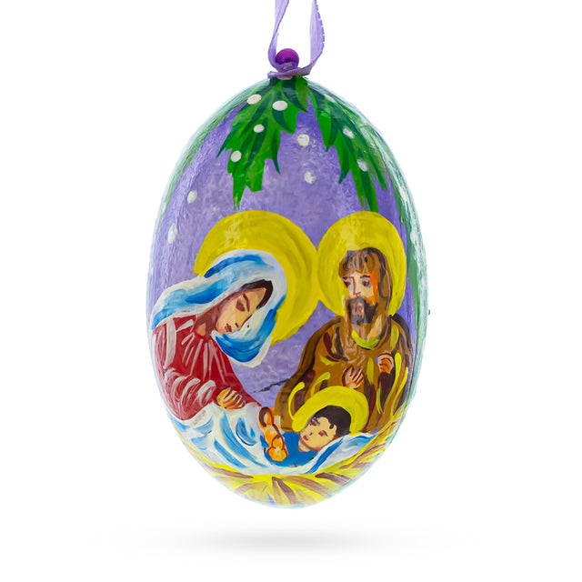 Wood Mary and Joseph Overlooking Jesus Wooden Christmas Ornament 3 Inches in Multi color Oval