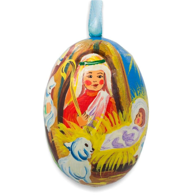 Wiseman, Lamb and Jesus Nativity Scene Wooden Christmas Ornament 3 Inches in Multi color, Oval shape