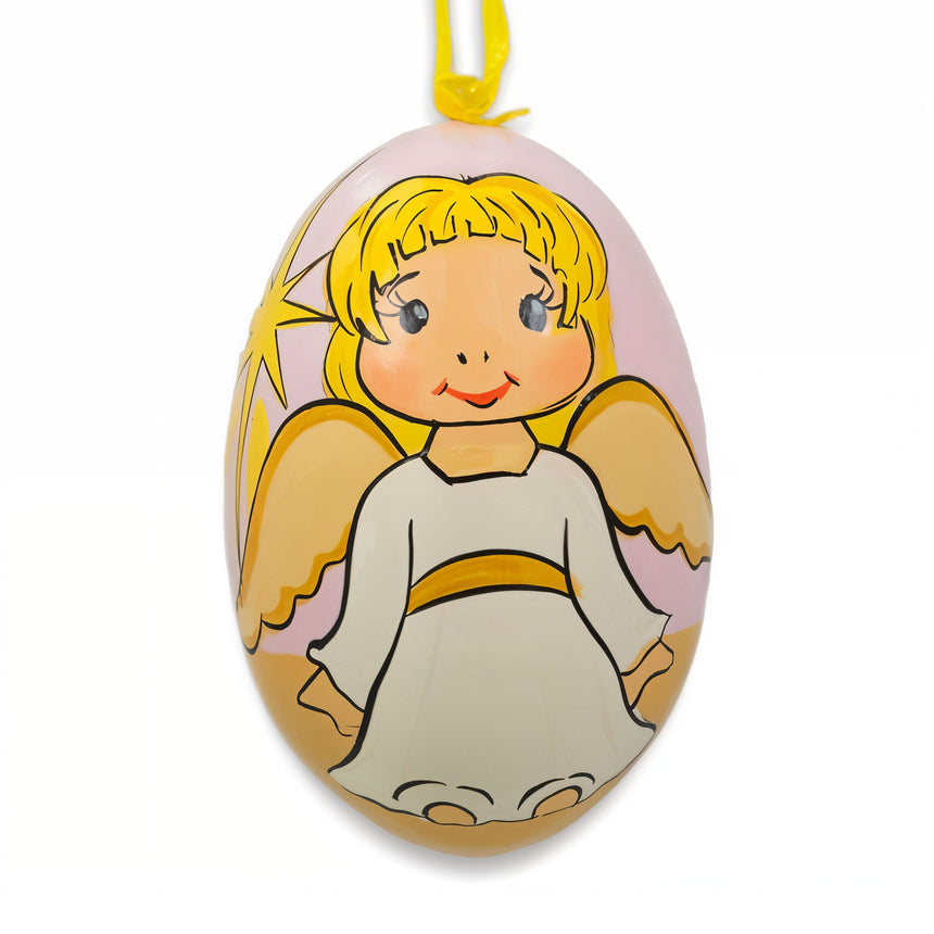 Smiling Angel Wooden Christmas Ornament 3 Inches in  color Oval