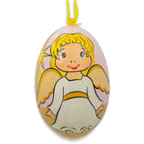 Smiling Angel Wooden Christmas Ornament 3 Inches in Yellow color, Oval shape