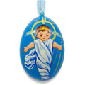 Jesus The Newborn King Wooden Christmas Ornament 3 Inches in Blue color Oval