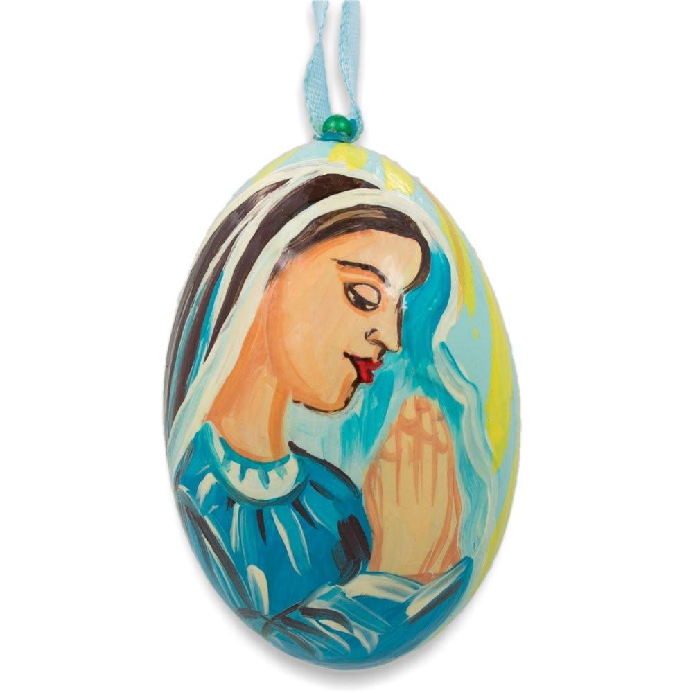 Virgin Mary Nativity Scene Wooden Christmas Ornament 3 Inches in Multi color, Oval shape