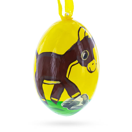 Donkey Wooden Christmas Ornament 3 Inches in Yellow color Oval