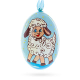 Smiling Lamb Wooden Christmas Ornament 3 Inches in Multi color Oval