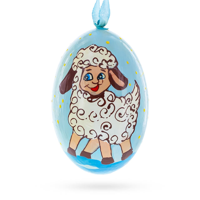 Smiling Lamb Wooden Christmas Ornament 3 Inches in Multi color Oval