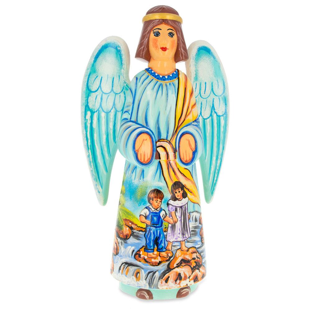 Guardian Angel & Children Ukrainian Hand Carved Solid Wood Figurine 10 Inches in Multi color,  shape