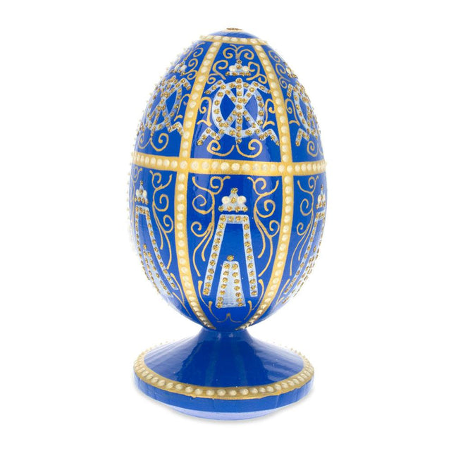 1896 Twelve Monograms Royal Wooden Egg in Blue color, Oval shape
