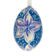 Blue and Purple Flower Wooden Egg Easter Ornament 3 Inches in Blue color, Oval shape