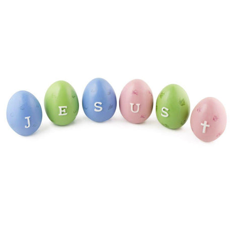 Set of 6 "Jesus" Easter Egg Set 3 Inches in Multi color Oval