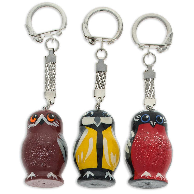 Set of 3 Birds Wooden Key Chains in Multi color,  shape
