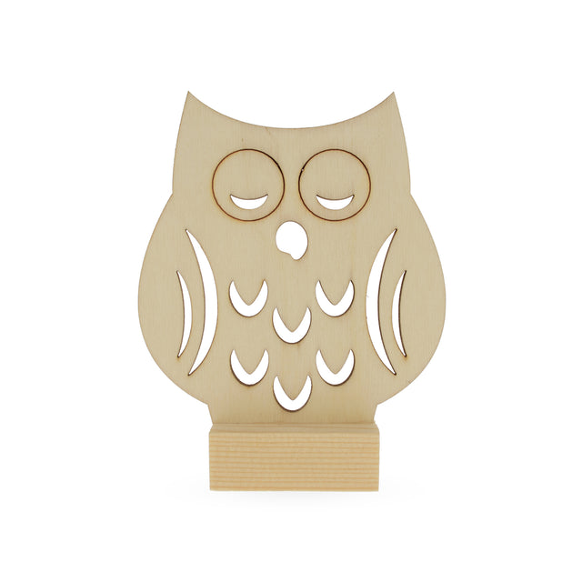 Wood Unfinished Standing Wooden Owl Shape Cutout DIY Craft 3.75 Inches in Beige color