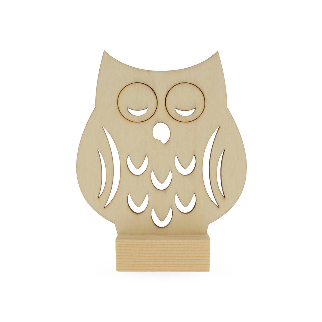 Unfinished Standing Wooden Owl Shape Cutout DIY Craft 3.75 Inches in Beige color