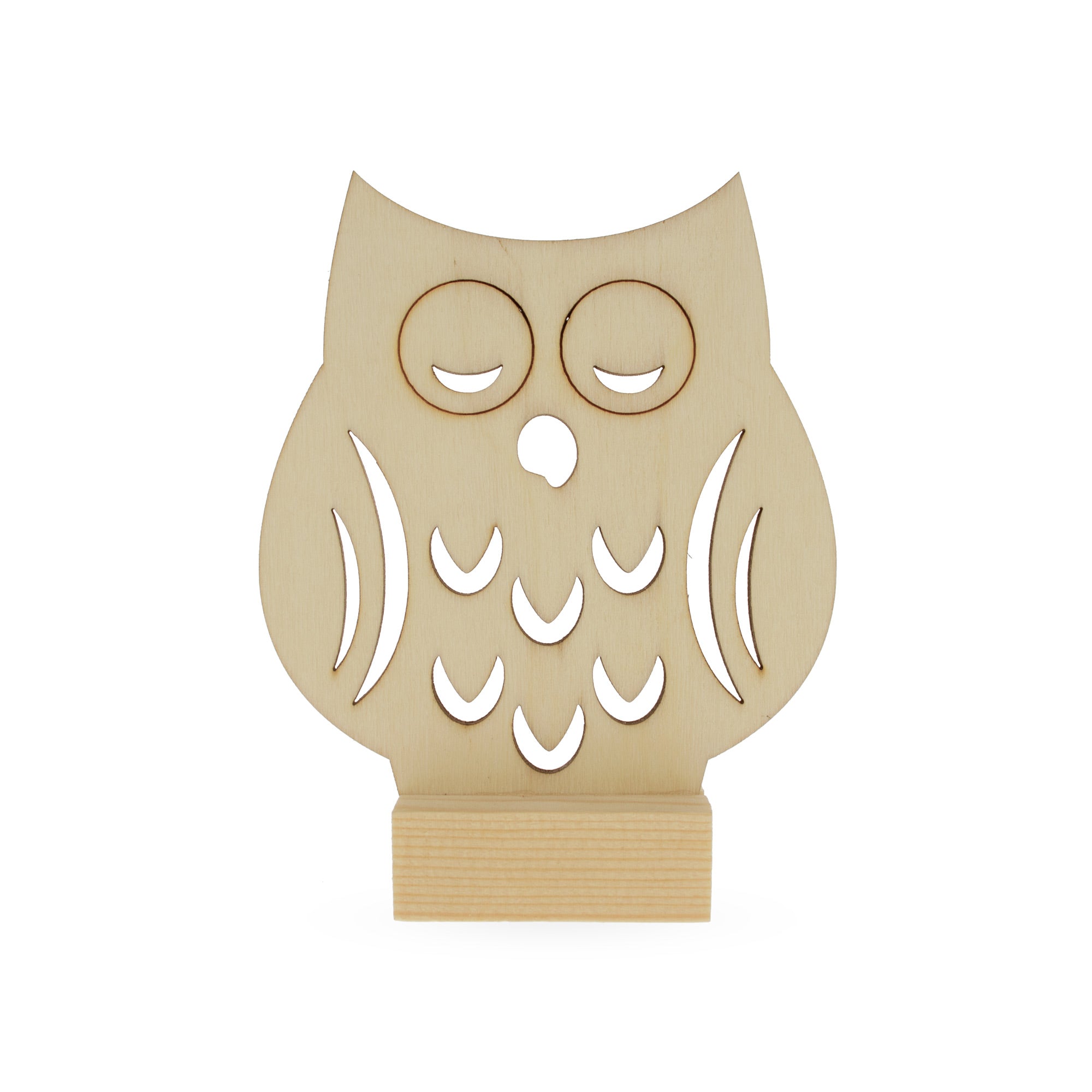 Unfinished Standing Wooden Owl Shape Cutout DIY Craft 3.75 Inches in Beige color