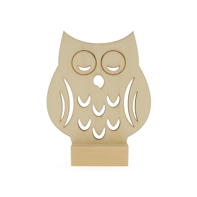 Unfinished Standing Wooden Owl Shape Cutout DIY Craft 3.75 Inches in Beige color