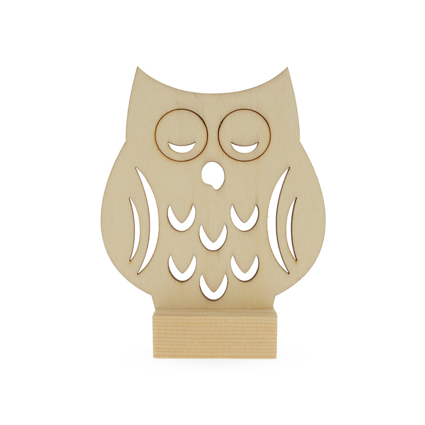 Unfinished Standing Wooden Owl Shape Cutout DIY Craft 3.75 Inches in Beige color