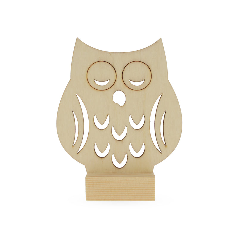 Unfinished Standing Wooden Owl Shape Cutout DIY Craft 3.75 Inches in Beige color,  shape