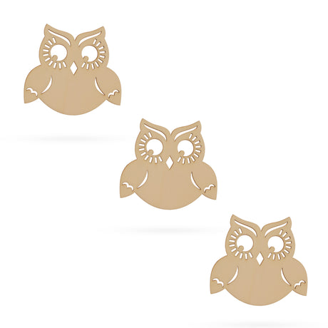 Wood 3 Owls Unfinished Wooden Shapes Craft Cutouts DIY Unpainted 3D Plaques 4 Inches in Beige color