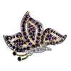 Pewter Glistening Wings: Ruby Jeweled Butterfly Pewter Brooch in Multi color