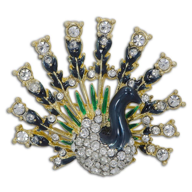 Glistening Peacock: Austrian Crystal & Enamel Brooch Pin in Multi color,  shape