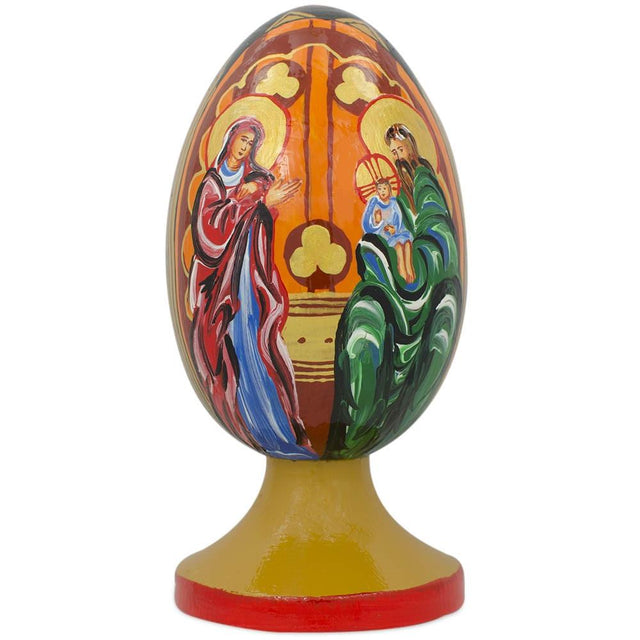 The Holy Family Icon Wooden Figurine 4.75 Inches in Multi color, Oval shape