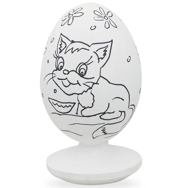 Cat and Dog Wooden Unfinished Easter Egg in White color Oval