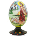 Jesus the Good Shepherd Wooden Easter Egg Figurine 4.75 Inches in Multi color Oval