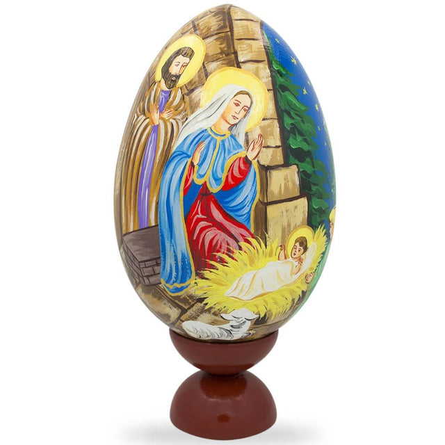 Virgin Mary in Mangle Nativity Scene Wooden Egg Figurine 7.25 Inches in Multi color, Oval shape