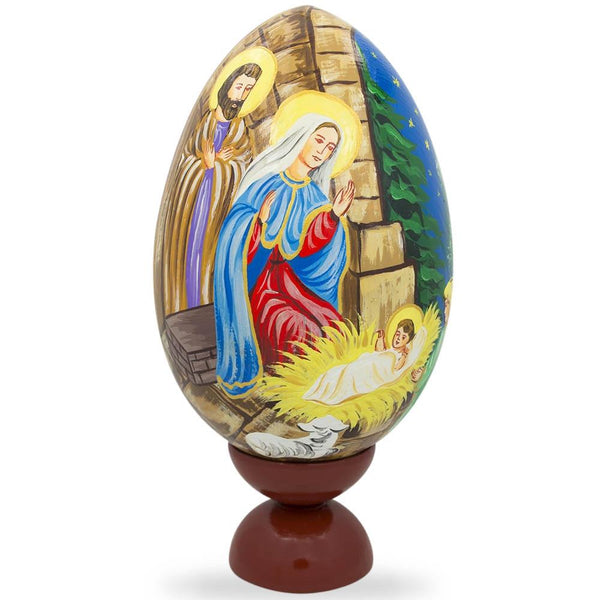 Virgin Mary in Mangle Nativity Scene Wooden Egg Figurine 7.25 Inches by BestPysanky