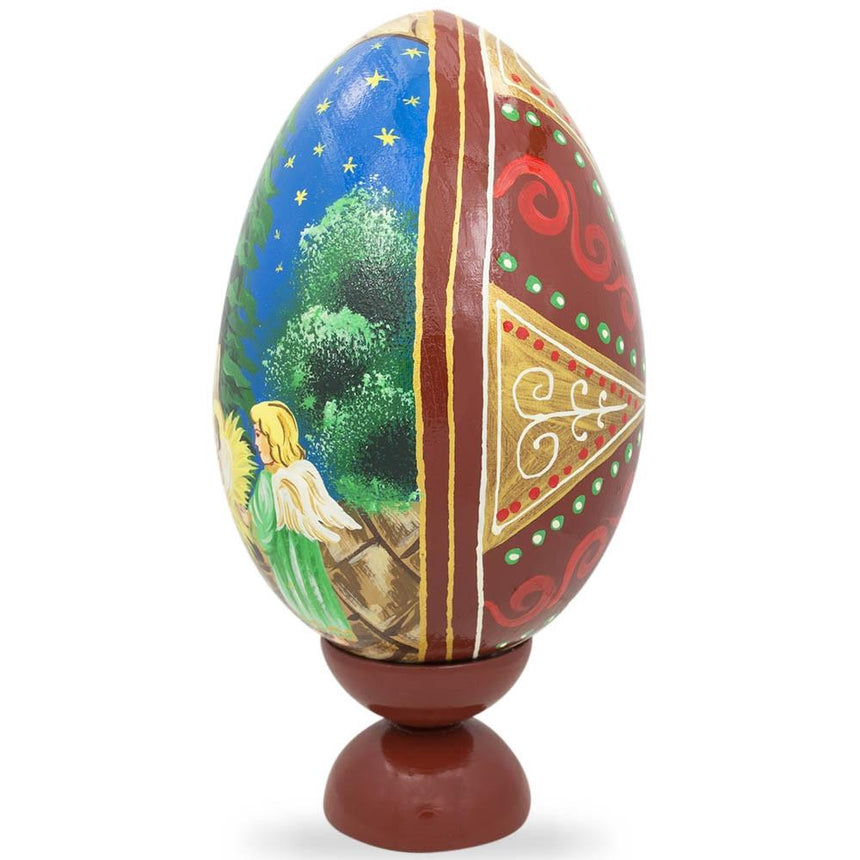Virgin Mary in Mangle Nativity Scene Wooden Egg Figurine 7.25 InchesUkraine , dimensions in inches: 7.25 x  x