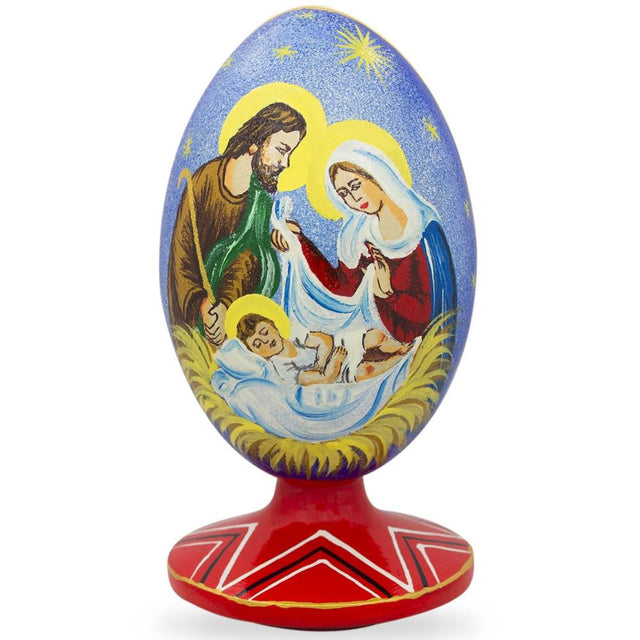 Virgin Mary, Joseph and Baby Jesus Wooden Egg Nativity Figurine 4.75 Inches in Multi color, Oval shape