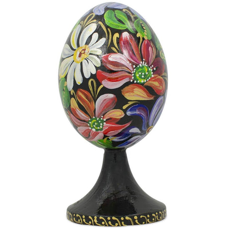 Bouquet of Spring Garden Flowers Wooden Easter Egg Figurine in Multi color, Oval shape