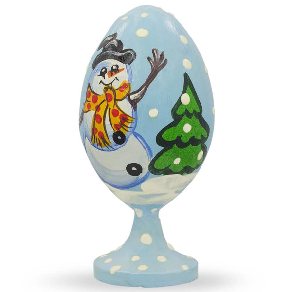 Happy Snowman and Christmas Tree Wooden Figurine in Multi color, Oval shape