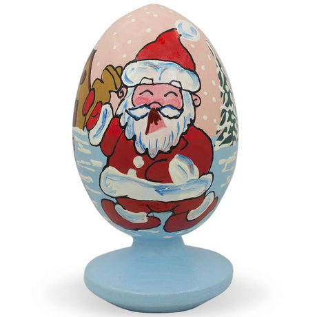 Santa and Dog by Christmas Tree Wooden Figurine in Multi color Oval