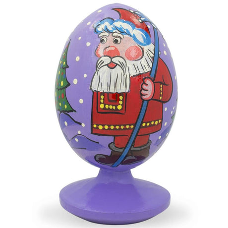 Santa with Snowman by Christmas Tree Wooden Figurine in Multi color Oval