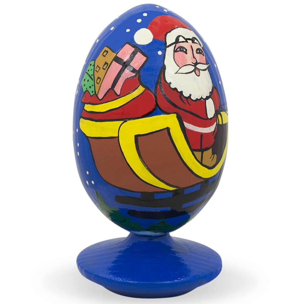Santa Riding Sleigh with Reindeers Wooden Figurine in Multi color Oval