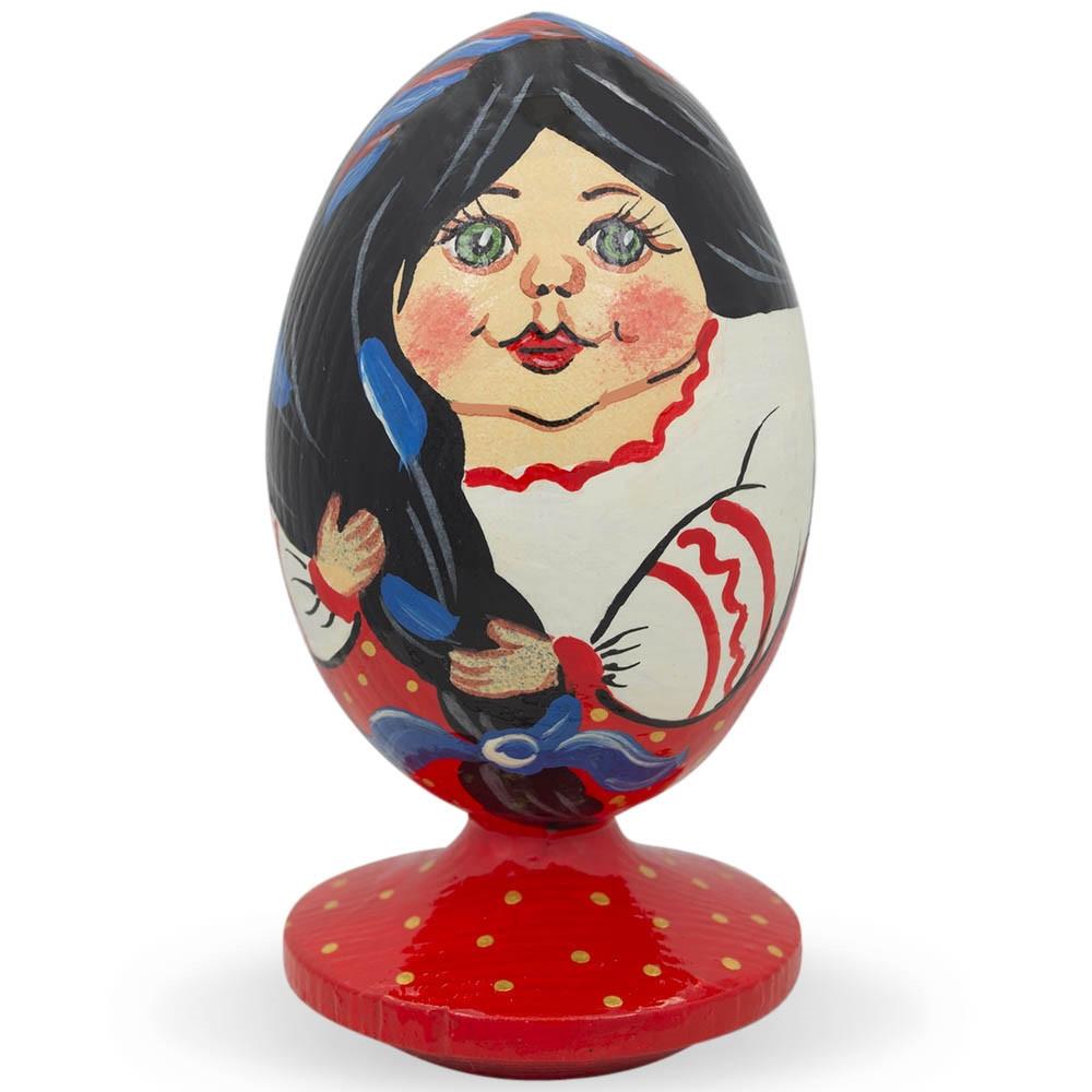 Ukrainian Doll in Embroidered Blouse Vyshyvanka Wooden Figurine in Multi color, Oval shape